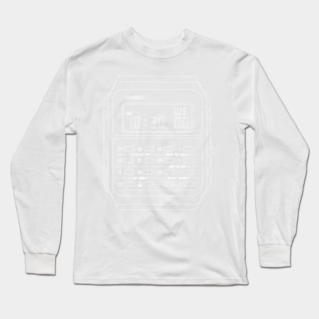 White Casio Calculator Watch Long Sleeve T-Shirt by RadDadArt